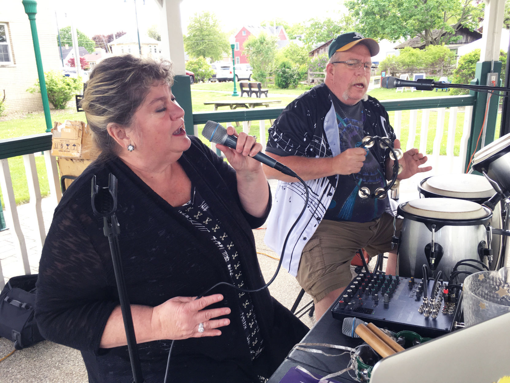 Musical performers Jim and Libby Wilcox perform at Burlington farmers market